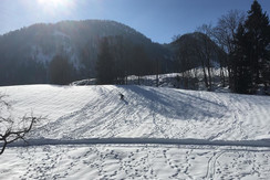 Die Kinder haben jede Menge Spaß neben dem Haus.